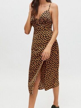 Urban Outfitters Black Floral Slip Dress with Yellow Rose Print